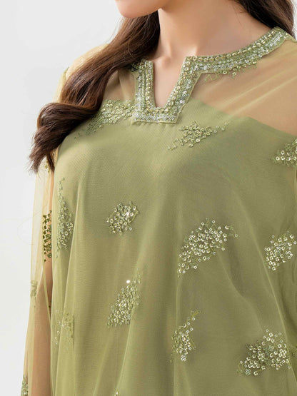 Mint embroidered Net shirt and satin elasticized trousers for formal wear