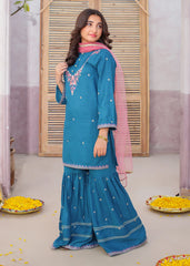 3 Piece Rawsilk Green Embroidered Gharara