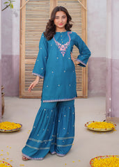 3 Piece Rawsilk Green Embroidered Gharara