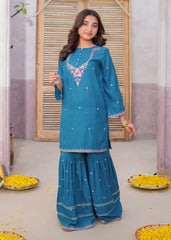 3 Piece Rawsilk Green Embroidered Gharara