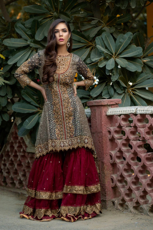 NB-2794 Blue Embroidered Maisori | Stitched Dress