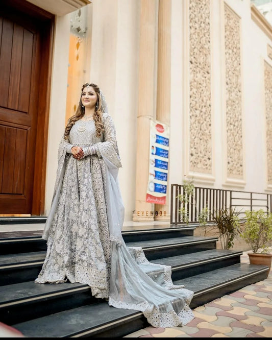 NB-2977 Silver Embroidered Maisori Maxi 3pc Stitched