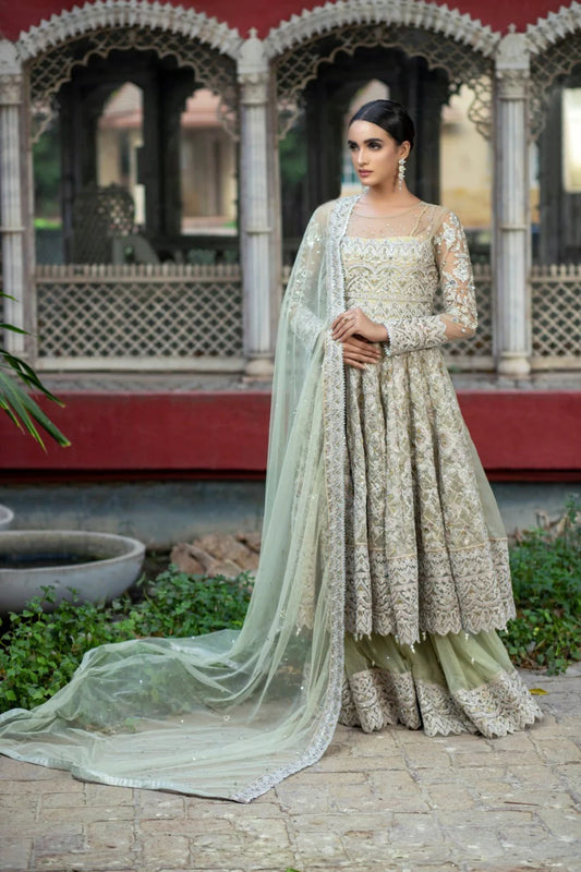 NB-2983 Mint Embroidered Maisori Anarkali 3pc Stitched