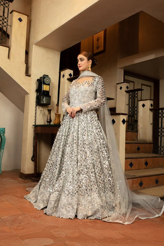 NB-5023 Silver Maisori Handworked Stitched Dress