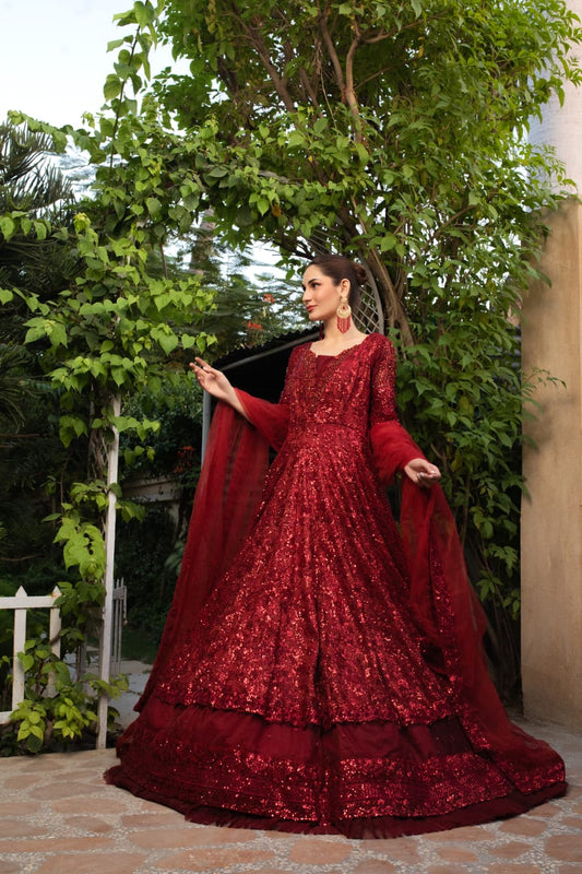 NB-5115 Red Sequins Embroidered 3pc Stitched Dress