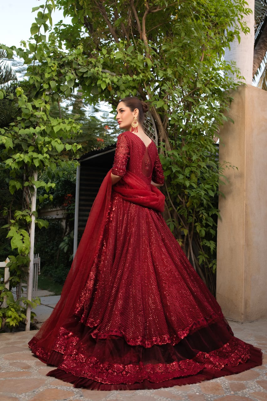 NB-5115 Red Sequins Embroidered 3pc Stitched Dress