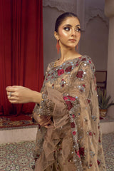 NB-5662 Antique Net Embroidered Stitched Saree