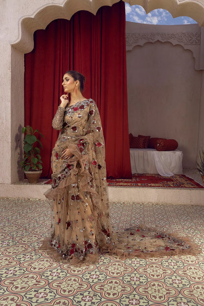 NB-5662 Antique Net Embroidered Stitched Saree