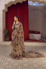 NB-5662 Antique Net Embroidered Stitched Saree