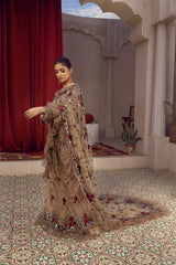 NB-5662 Antique Net Embroidered Stitched Saree
