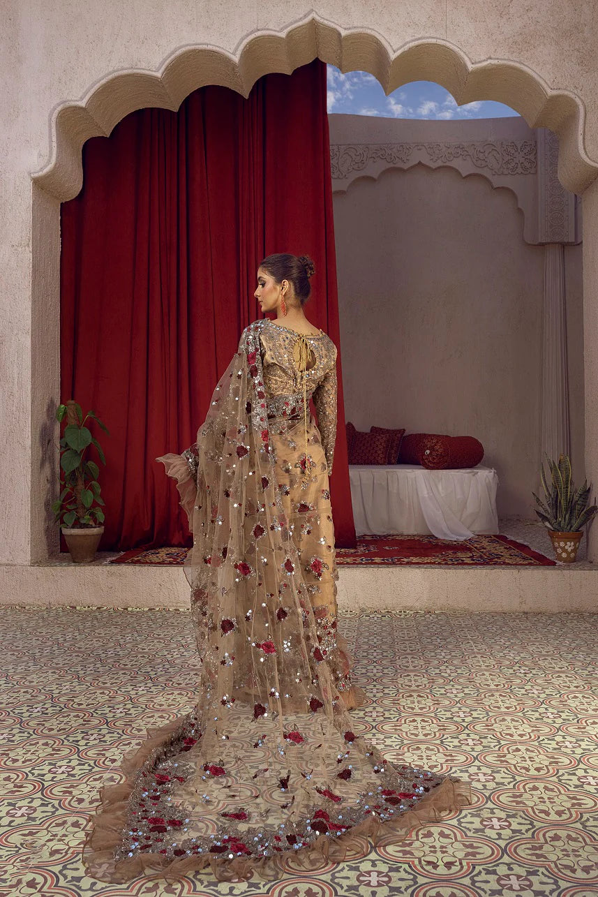 NB-5662 Antique Net Embroidered Stitched Saree