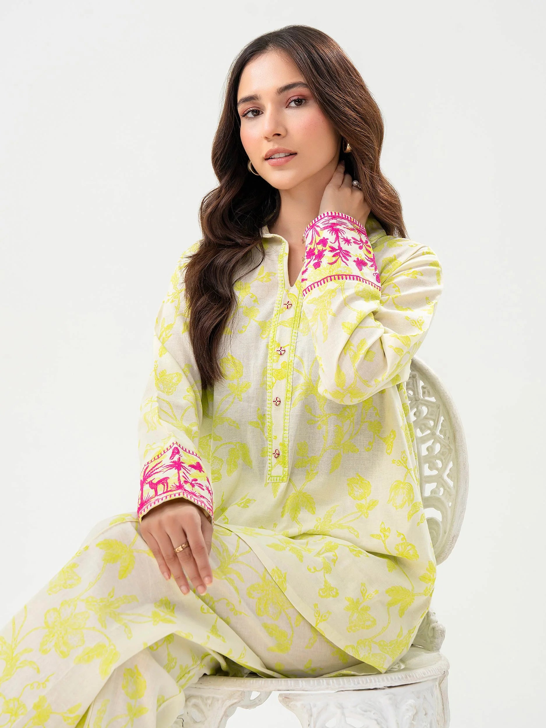 Off White Khaddar 2 Piece Embroidered Co-Ord Set