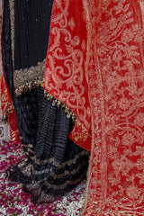 detailed view of Hand Embroidered Shirt with Dupatta and Sharara Lehenga red