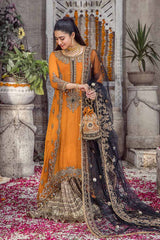 orange view of Hand Embroidered Shirt with Dupatta and Sharara Lehenga