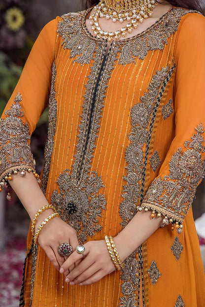 Hand Embroidered Shirt with Dupatta - Orange