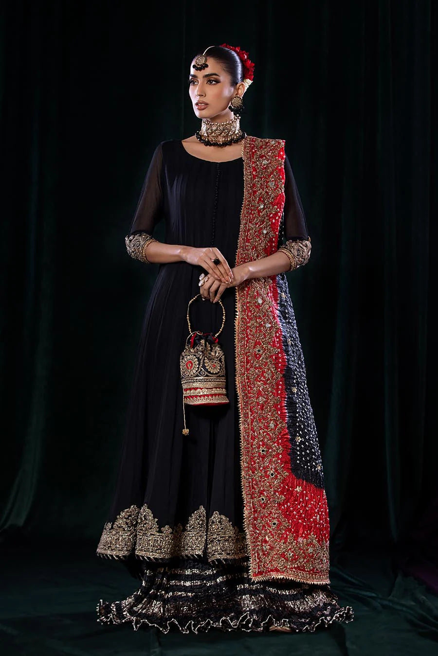 P-253 Hand Embroidered Sharara Suit with Dupatta and Pouch