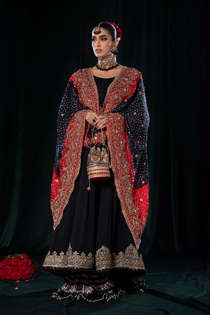 Traditional P-253 sharara suit with Kora, Dabka, and Gotta embroidery