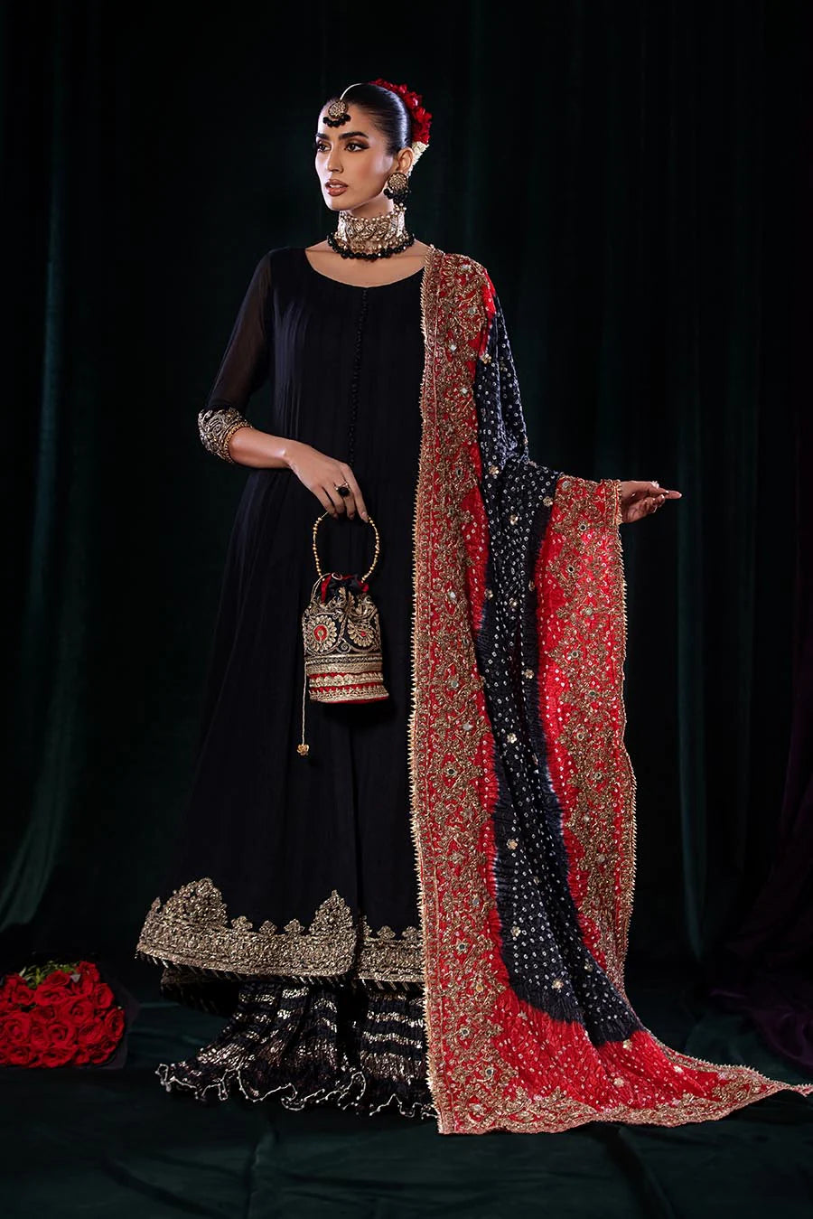 Hand Embroidered Sharara Suit with Dupatta | Khuda Baksh USA