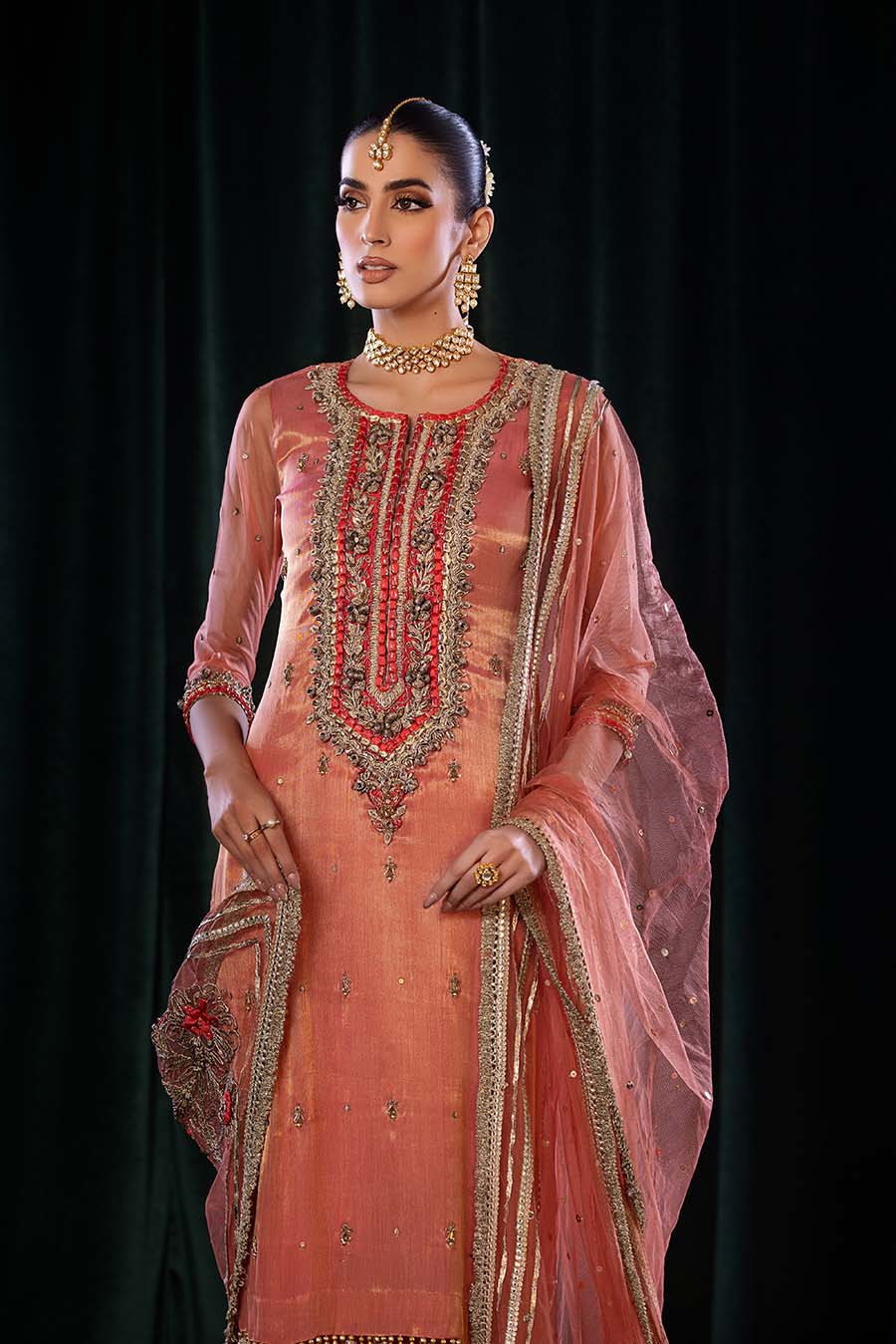 Banarsi Net dupatta with sequins work, spread out