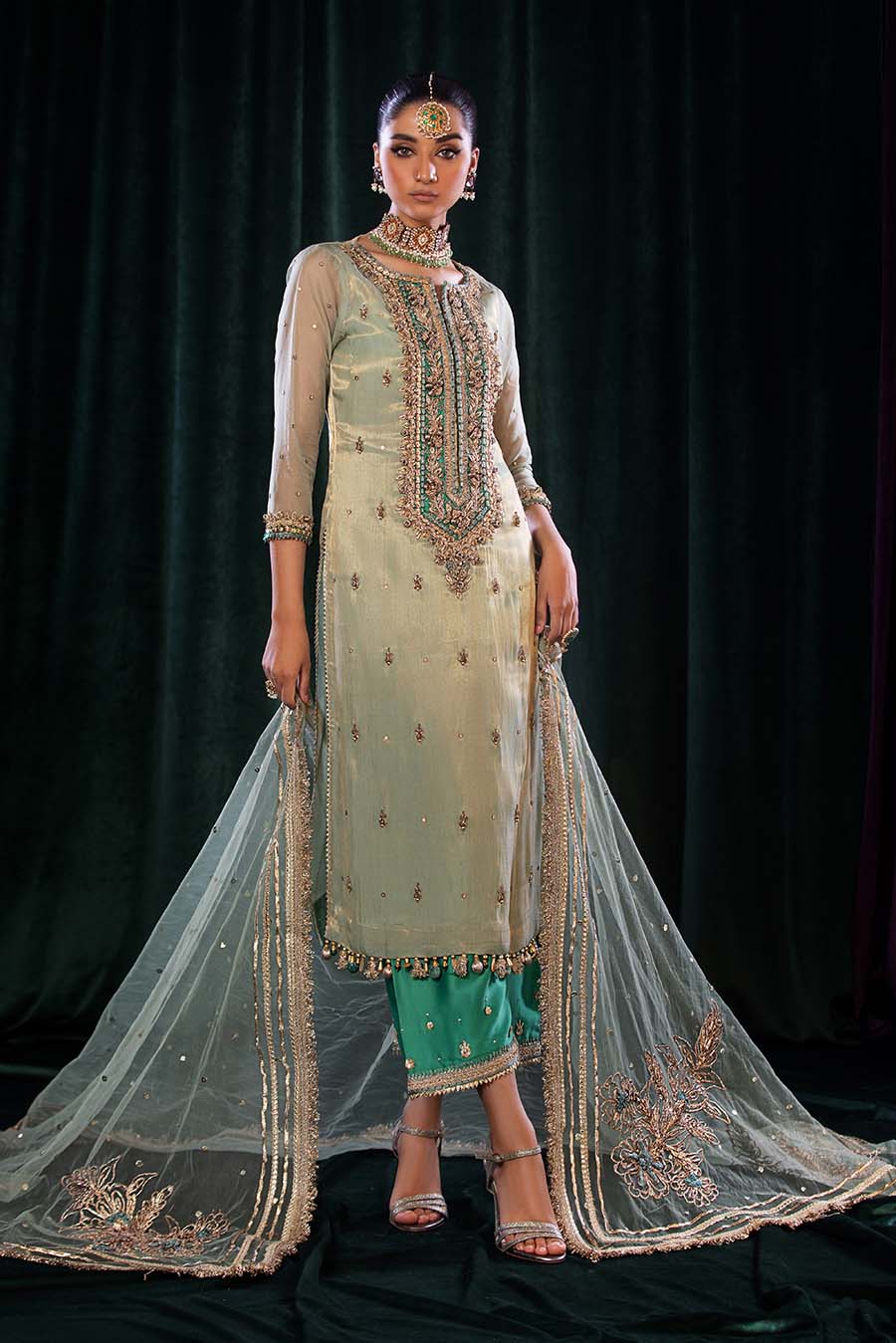 Traditional Kora, Dabka, and Gotta embroidered shirt set