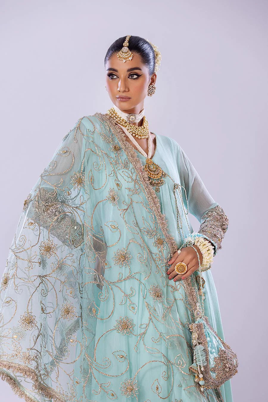 Net dupatta with Gotta work, spread out for detail