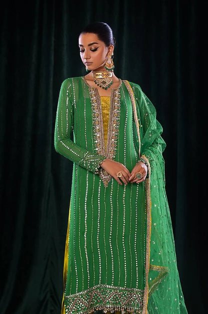 Dupatta draped over shoulder showcasing Gotta work