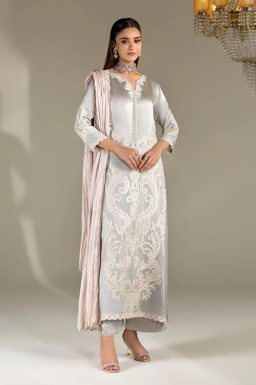 P-293 - Gray embroidered long shirt with palazzo