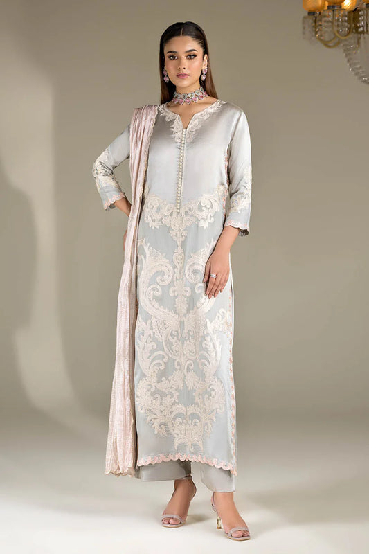 P-293 - Gray embroidered long shirt with palazzo