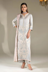 P-293 - Gray embroidered long shirt with palazzo