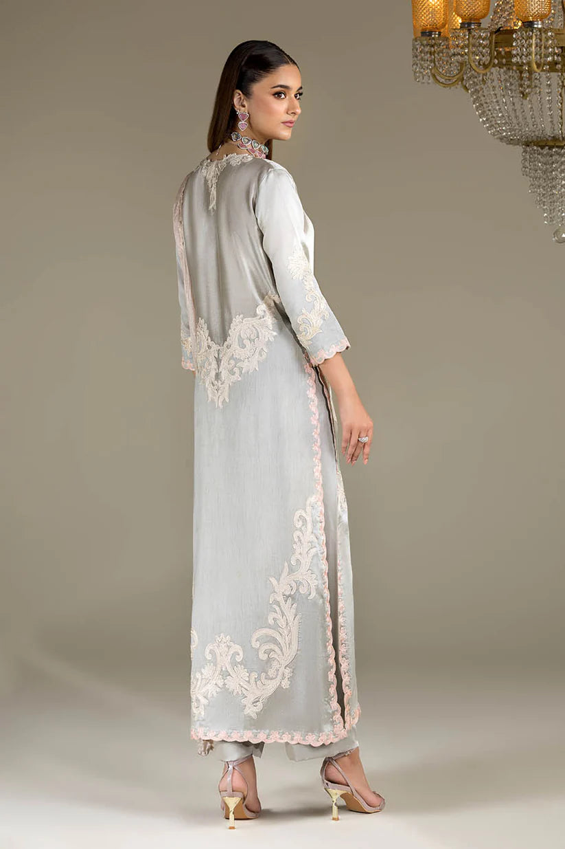 P-293 - Gray embroidered long shirt with palazzo