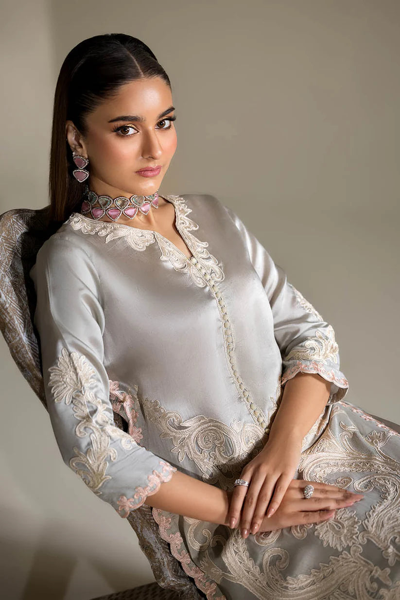 P-293 - Gray embroidered long shirt with palazzo