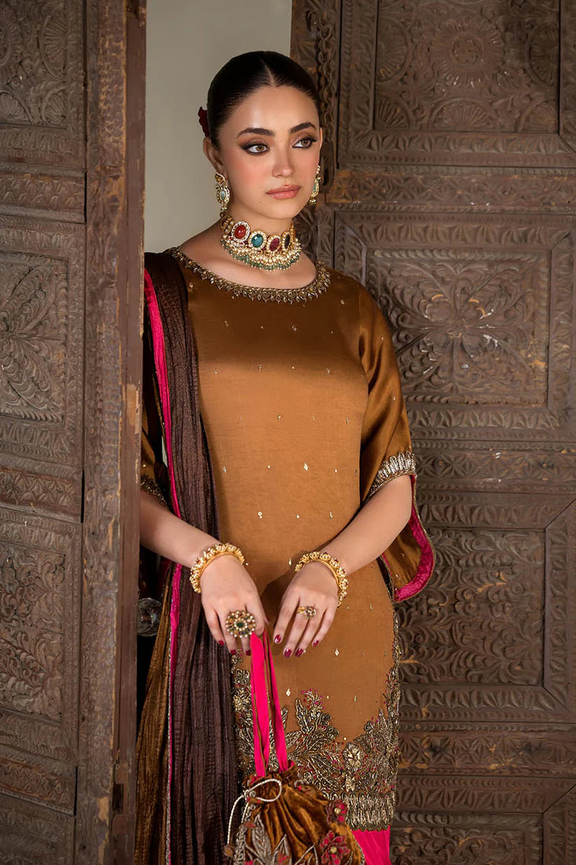 P-295 - Mustard and Red Farshi Salwar Kameez - Embroidered