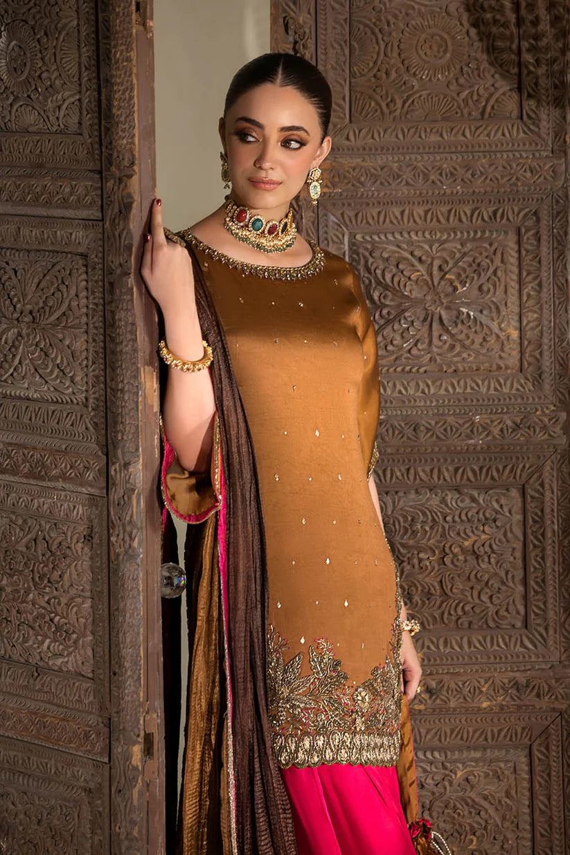 P-295 - Mustard and Red Farshi Salwar Kameez - Embroidered