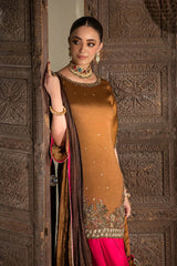 P-295 - Mustard and Red Farshi Salwar Kameez - Embroidered