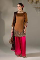 P-295 - Mustard and Red Farshi Salwar Kameez - Embroidered
