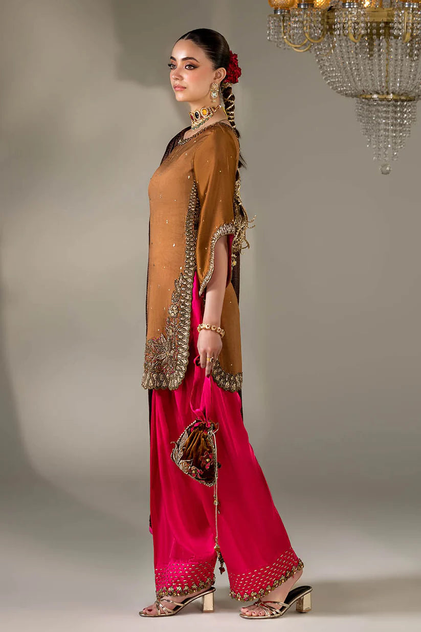 P-295 - Mustard and Red Farshi Salwar Kameez - Embroidered