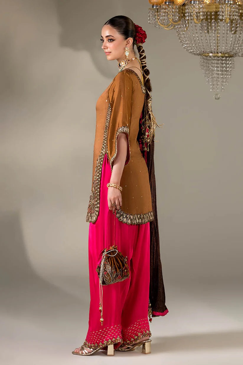 P-295 - Mustard and Red Farshi Salwar Kameez - Embroidered