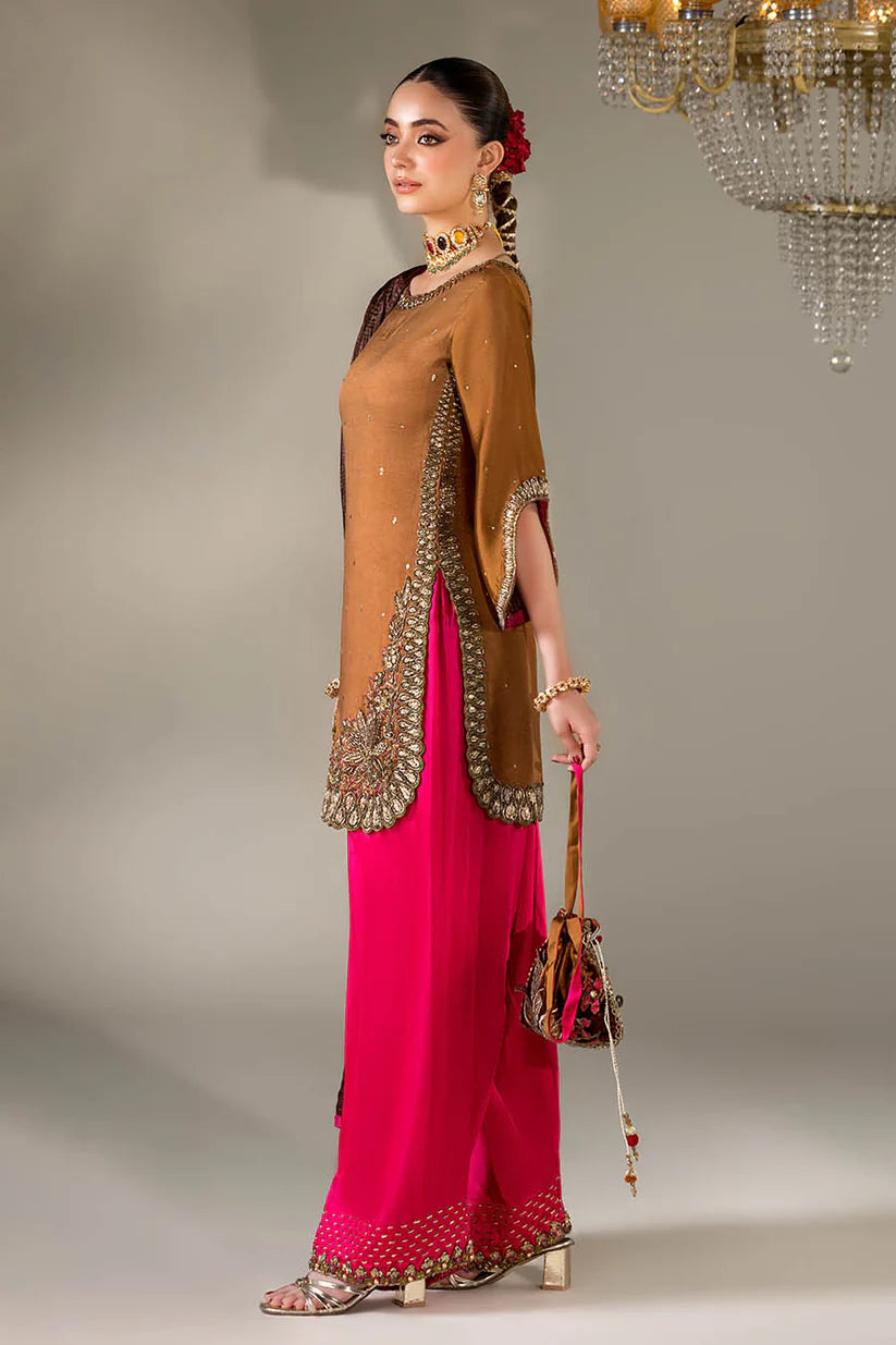 P-295 - Mustard and Red Farshi Salwar Kameez - Embroidered