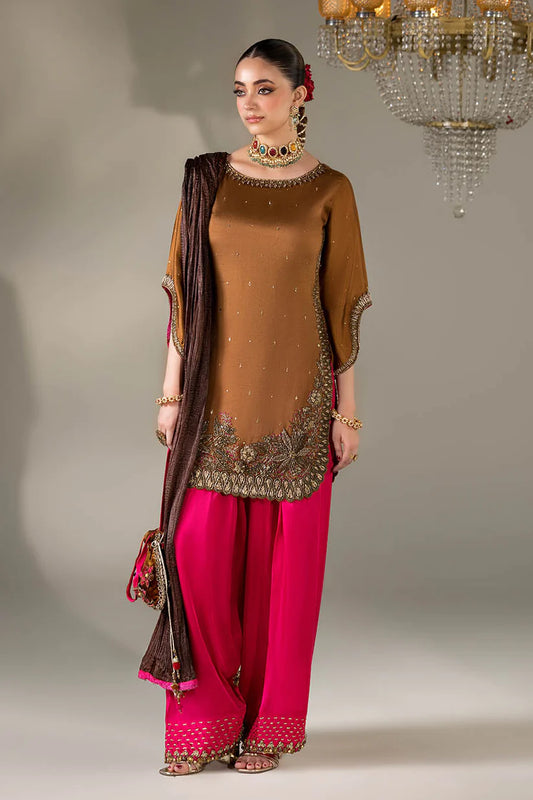 P-295 - Mustard and Red Farshi Salwar Kameez - Embroidered