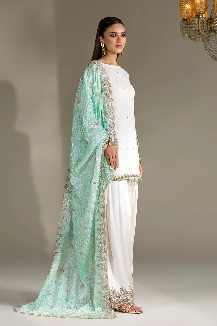 P-294 - White Embroidered Farshi Salwar Kameez