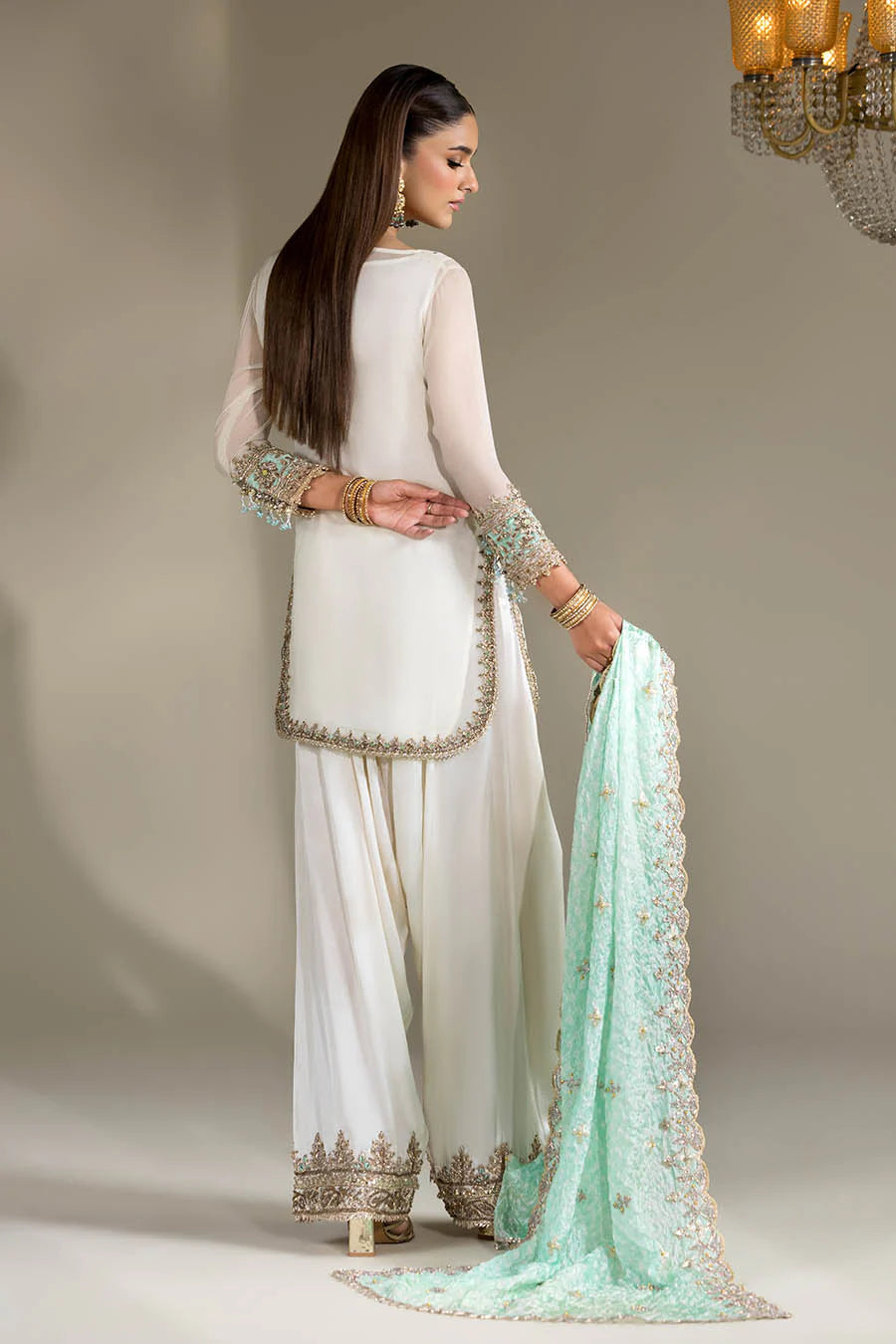 P-294 - White Embroidered Farshi Salwar Kameez