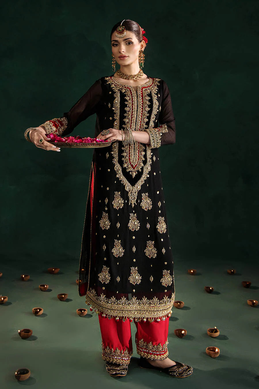 P-301 - Black long shirt with Red Trouser pants