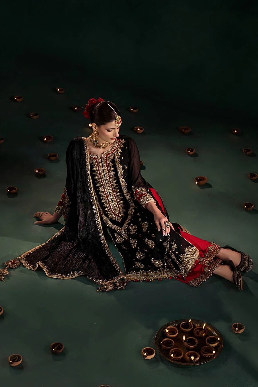 P-301 - Black long shirt with Red Trouser pants