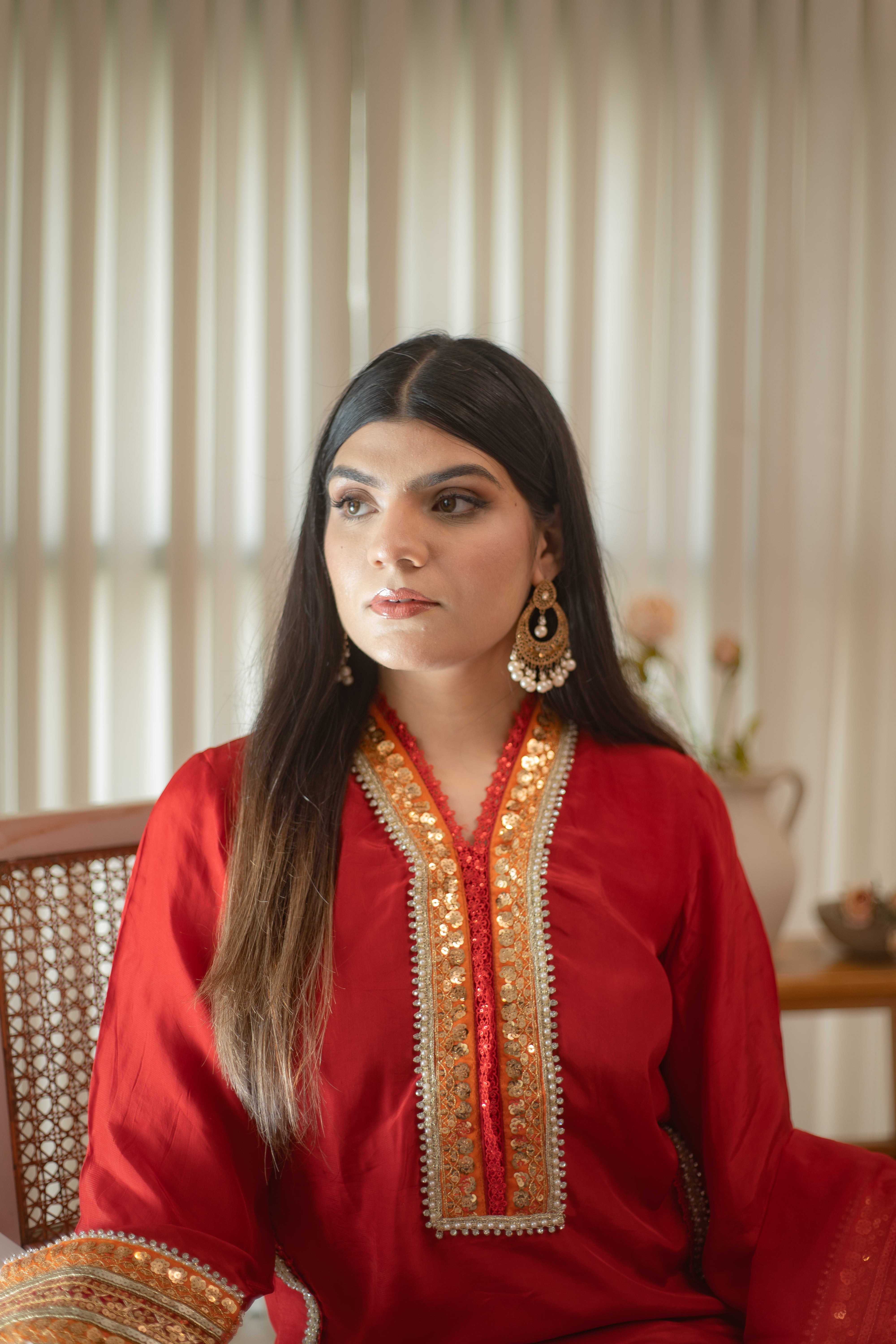 MSP 301 - Red Farshi Silk 3-Piece Outfit