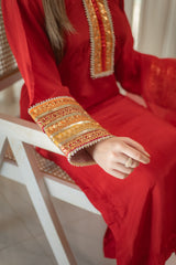 MSP 301 - Red Farshi Silk 3-Piece Outfit