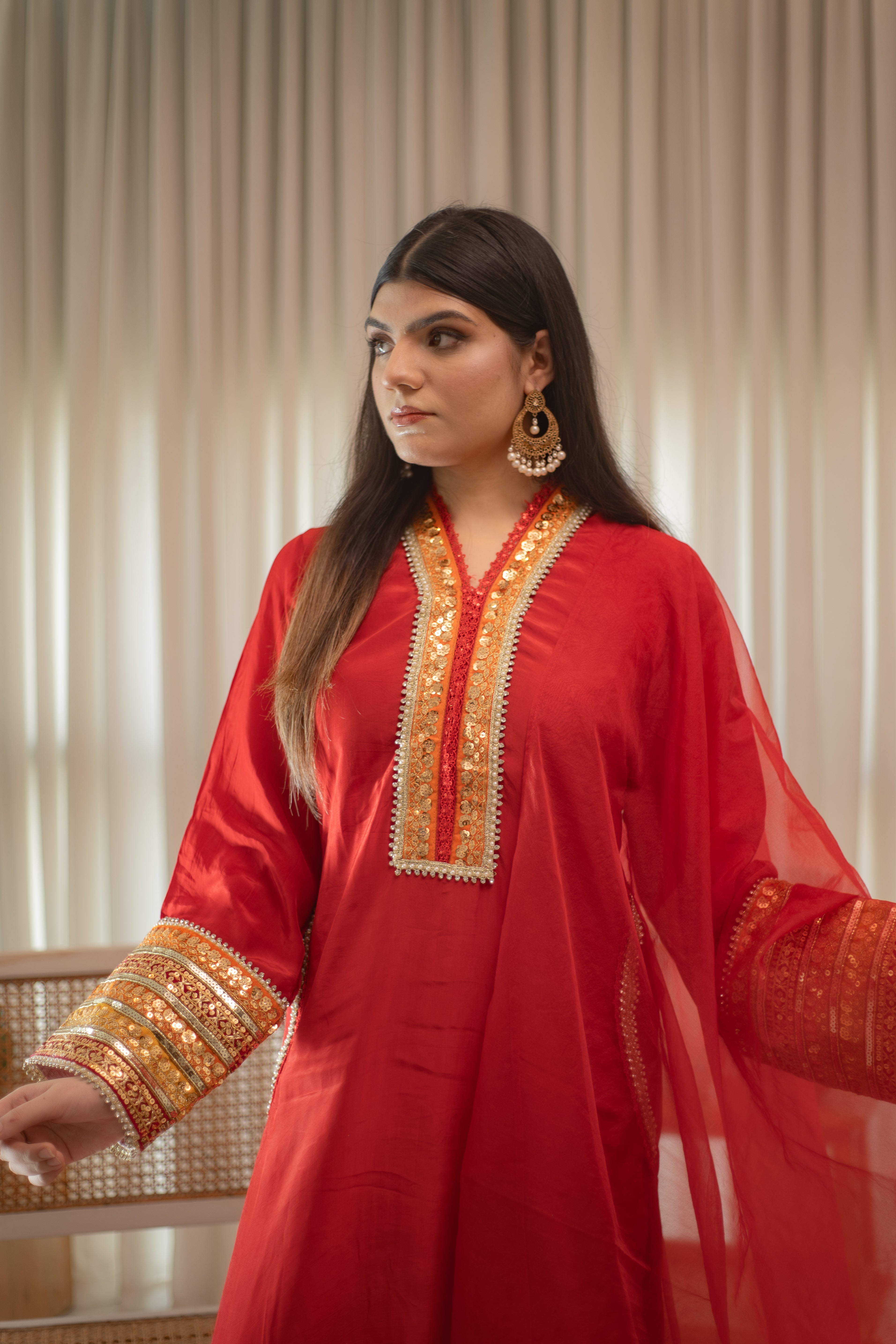 MSP 301 - Red Farshi Silk 3-Piece Outfit