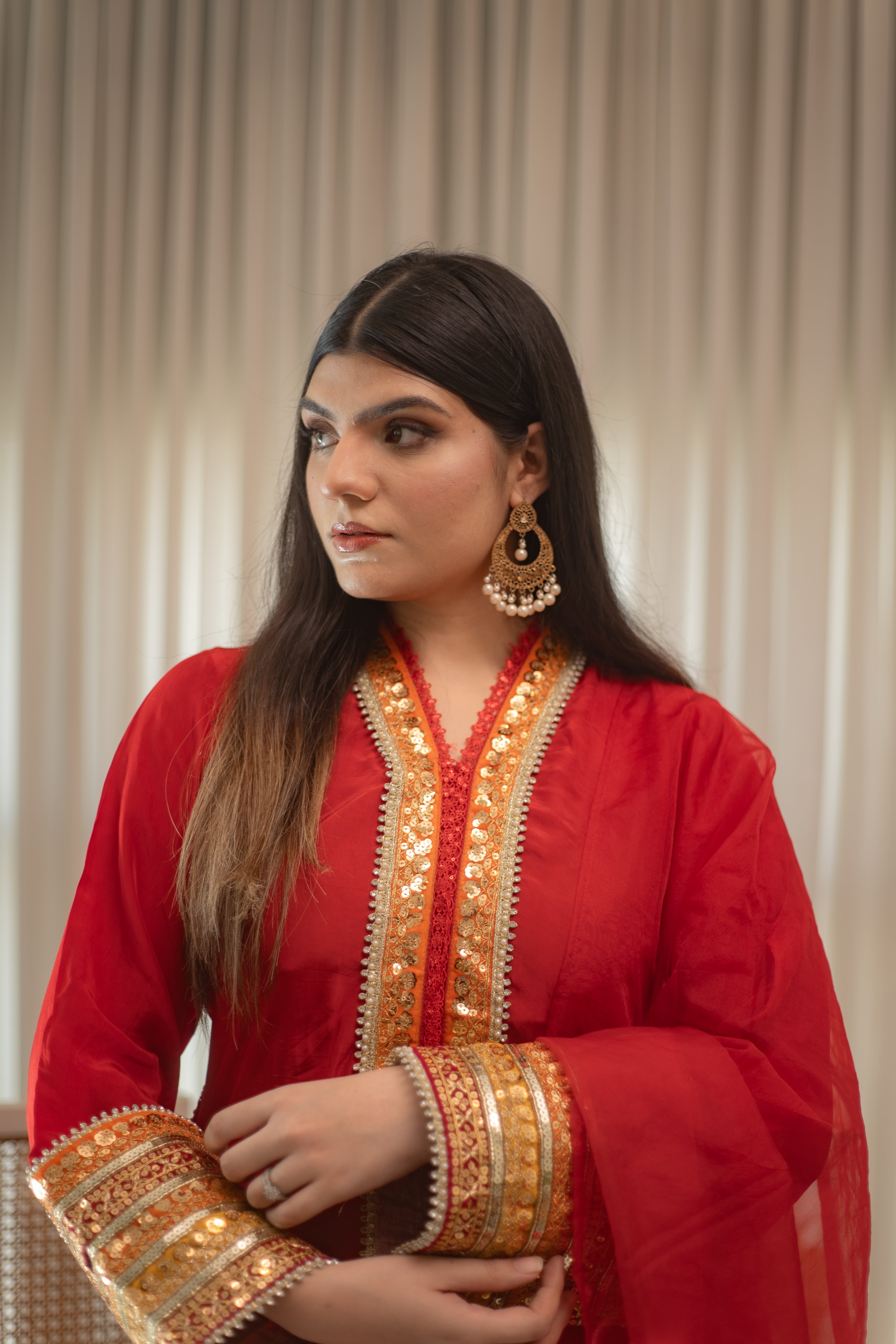 MSP 301 - Red Farshi Silk 3-Piece Outfit