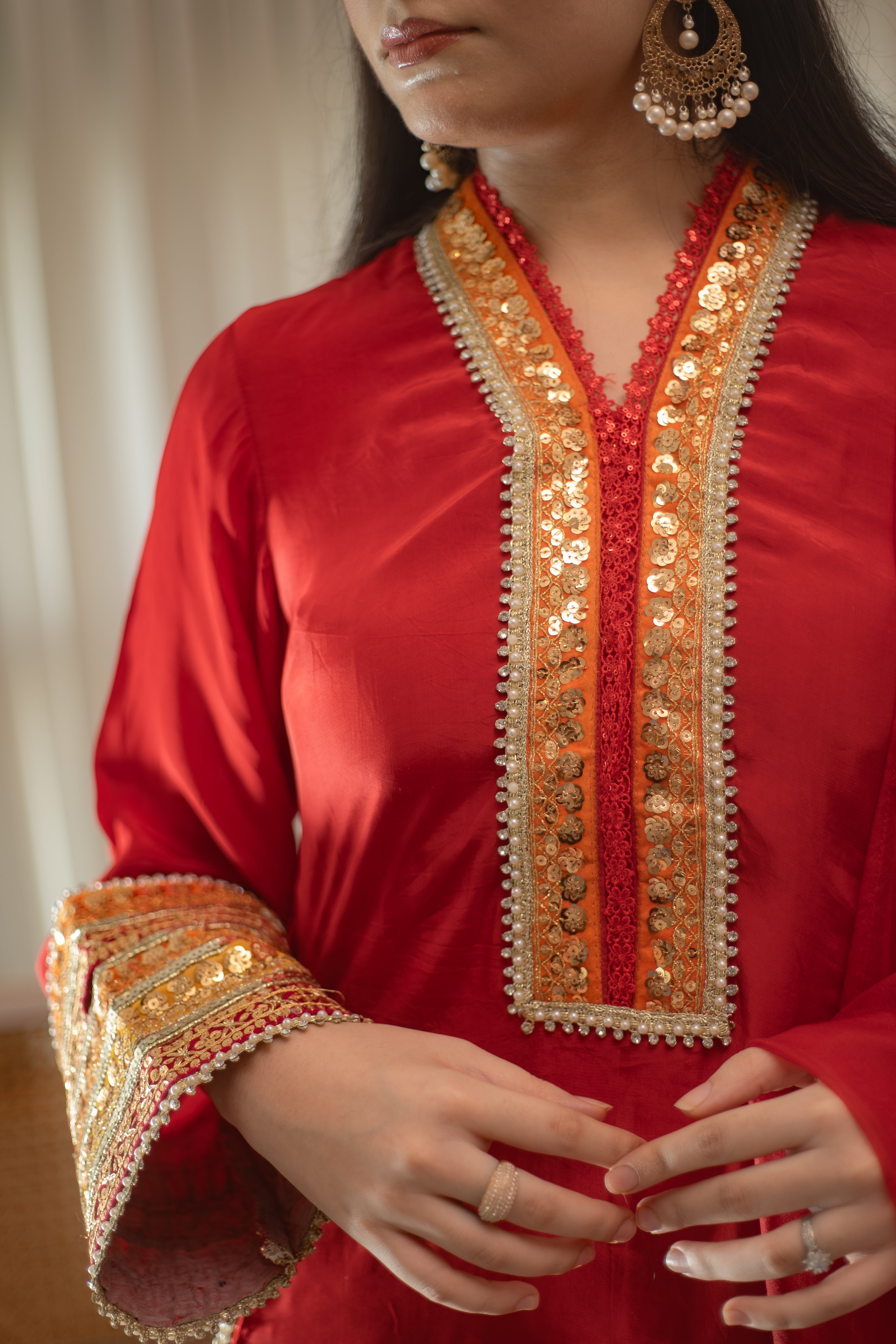 MSP 301 - Red Farshi Silk 3-Piece Outfit