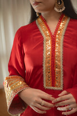 MSP 301 - Red Farshi Silk 3-Piece Outfit