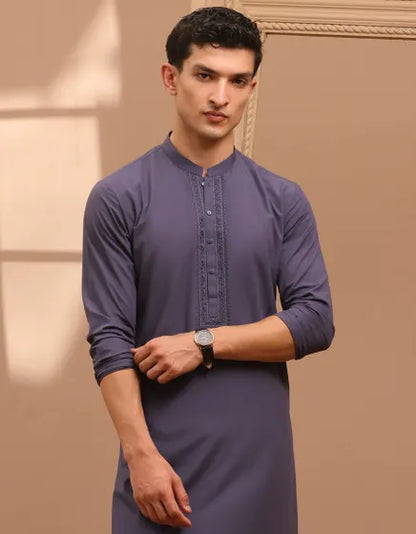 PIGEON BLUE BLENDED KURTA PAJAMA